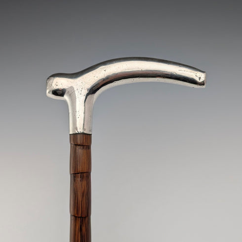 1902 British antique pure silver clutch handle walking stick 88cm J Howell & Co.